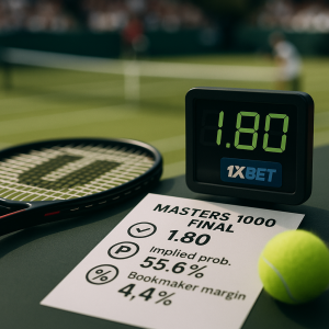 An image of a tennis court with an overlay of decimal odds and charts,