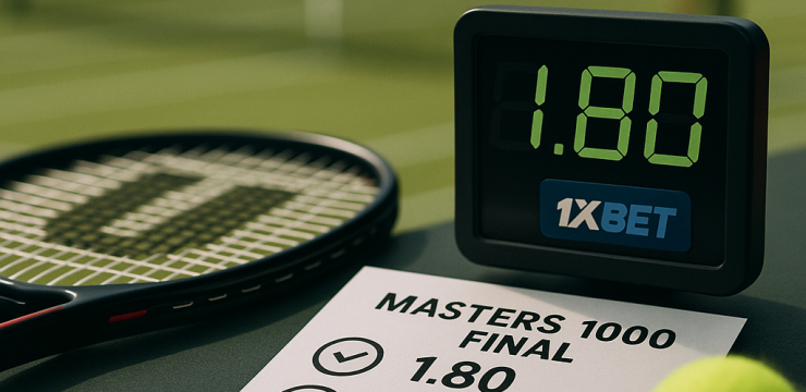 An image of a tennis court with an overlay of decimal odds and charts,