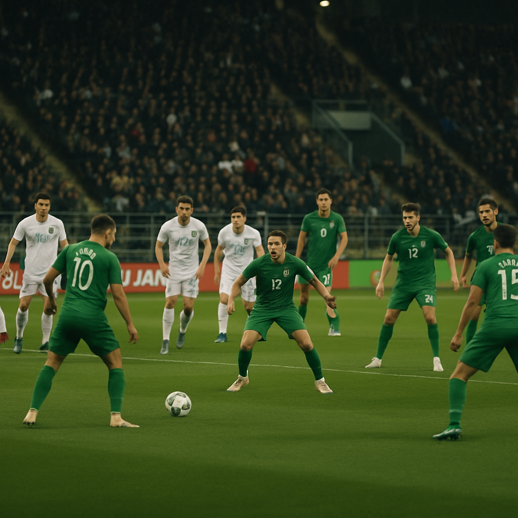 Azerbaijan try to reorganize under Slovakia’s press during a tense international football match.